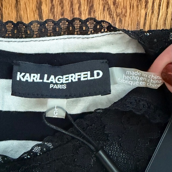 Karl Lagerfeld Paris Black Floral Lace Overlay Blouse - Large - Picture 3 of 8